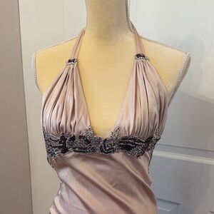 Elegant Pink Halter Mini Dress